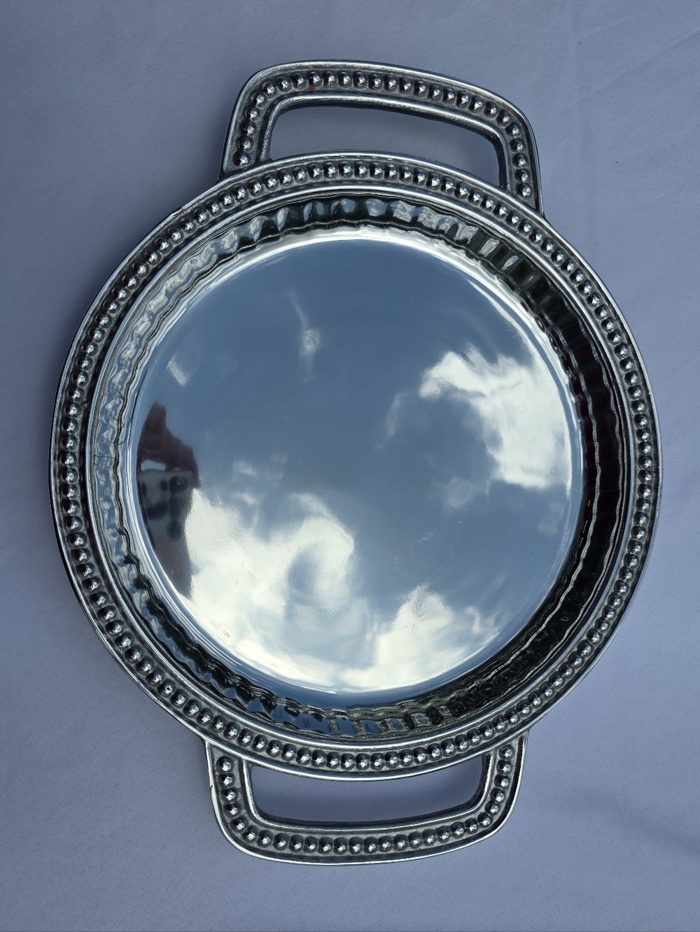 Wilton Armetale Flutes & Pearls Round Handled Tray - 14”